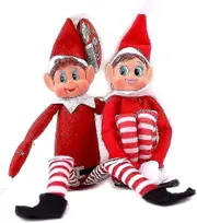 12" Boy / Girl The Naughty Christmas Elves On Display Shelf Prop Xmas Plush Toy Red White Girl Elf
