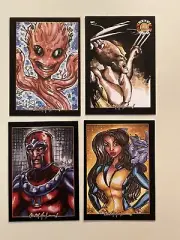 Groot Wolverine Shadow Cat Magneto Marvel 4 Sketch Card Print Set