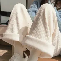 在飛比找momo購物網優惠-【D.studio】韓版高腰內刷毛寬鬆垂感寬褲(褲子 長褲女