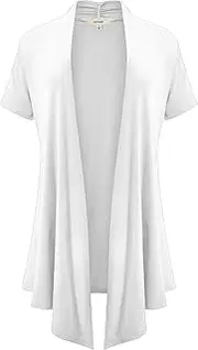 [LUVAGE] Short Sleeve Draped Open Front Long Cardigans for Women - Irregular, Asymmetrical Hem