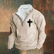 Men's Sweatshirt Quarter Zip Sweatshirt Black White Wine Army Green Royal Blue Half Zip Color Block Cross Half Zip Print Sports Outdoor Daily Holiday Polyeste
