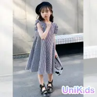 在飛比找momo購物網優惠-【UniKids】中大童裝飛袖洋裝 韓版條紋背心裙 女大童裝