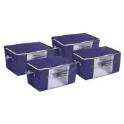 Clothes Storage Bags Comforters Blanket Closet Boxes Organizer-Dark Blue 4pcs