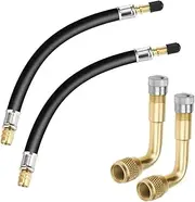Two Flexible Stem Extenders 160mm and Two 90 Degree Brass Tire Stem Extension Adapters, Tire Valve Extension Adapters for Bicycles, Motorcycles and Cars