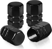 DNA MOTORING Car Tire Valve Stem Caps, Hexagon Style Anodized Aluminum Universal Stem Covers Set for Cars Trucks Bikes, Black, VCAP-RT-059-BKBK