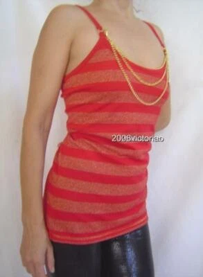 New G Unit Red Gold Stripe Metallic Tank top Chain sz L