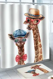 Cool and Funny Giraffe Couple Shower Curtain