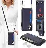 [Cavor] for Samsung Galaxy A15 5G Case Wallet, Galaxy A15 5G Wallet Case for Women,for Samsung Galaxy A15 5g Crossbody Phone Case with Strap,Leather Zipper Pocket Card Holder Casee-Blue