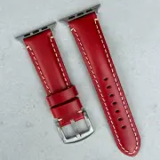 Handmade Padded Red Leather Apple Watch Strap Series 3 4 5 6 7 8 SE Ultra