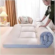Japanese Floor Futon Mattress, Extra Thick Foldable Mattress ， for Guests, Dormitories, Camping, Sofas, Loungers，Soft, Space-Saving(Blue,150x200cm)