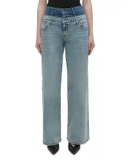 Simkhai Kove High Rise Double Waistband Jeans in Two Tone Del Mar