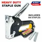 Heavy Duty Staple Gun Stapler + 500 Staples Fastener Tool Kit Tacker Upholstery