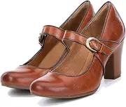 [SHODENSE] Women Vintage Chunky High Heel Mary Jane Shoes Round Closed Toe Ankle Strap Dress Sandals 3" Block Heels Mary Jane Lolita Pumps Two-Toned Buckle Patchwork
