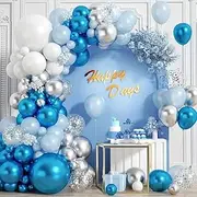 Blue Balloon Garland Arch Kit Light Blue Metallic Blue Confetti Latex Balloon for Birthday Winter Wonderland Christmas Snowflake Birthday Party Decor