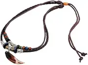 Veulrn Leather Necklace for Women and Men Vintage Bohemian Style Ethnic Beads Choker Braided Adjustable Double Layers
