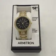Armitron Women's 75/5418BKGP Swarovski Crystal Accented Gold-Tone Bracelet Watch