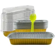 50 Packs of Disposable Mini Loaf Pans with Lids and Spoons, Rectangular Alumi...