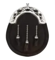 Scottish Black Pony Sporran Chrome Serpent Cantle - Optional Chain