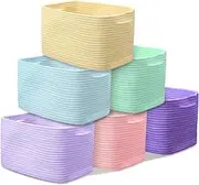 Hushee 6 Pack Cotton Rope Storage Baskets for Organizing Shelves 15''x10''x9'' Larger Woven Storage Bin Decorative Basket Cube Storage Organizer for Clothes Books Towels Nursery(Pastel Style)