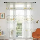 Leaf Printing Perforated Sliding Tulle Sheer Curtain Balcony Window Screen