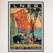 Galrie Captivating Forth Bridge Vintage Travel Poster of Scotland's East Coast Art Print, Black Frame, A1 60x 84cm (23 x 33inch)