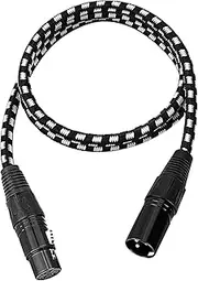 Musiin XLR Audio Cable 1m for Professional Microphone, Audio Interface, Braided Canon Audio Cable for Desktop, Studio, Audio Recording (Black and White)