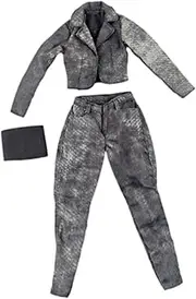 TTETTZ 1:6 Short Jacket, Work Pants and Tube Top Set Mini Clothing Lightweight Stylish Comfortable Doll Clothes for Women Figure , Black Gray