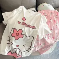 在飛比找蝦皮購物優惠-Fds 可愛卡通 Hello Kitty 睡衣女夏季新款圓領