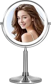 [VESAUR] 8 Inch Lighted Makeup Mirror, Rechargeable 1x/10x Double-Sided Magnifying Mirror with 3 Light Colors, LED Cosmetic Mirror Adjustable Brightness, Detachable Rotation Base