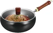 Non-Stick Pan, Stir Fry Wok with Wooden Handle, Scratch-Resistant, No Coating, Flat Bottom Induction Cookware, Perfect for Baking, Stewing, and Stir-Frying, 28×10.5cm