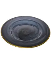 Alice Pazkus Set of Four Black Alabaster 11in Dinner Plates With Gold Trim
