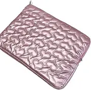 Love Bow Storage Bag Quilted Heart-Shaped Pattern Laptop 11-14 Inch Featuring Fluffy and Comfortable Construction, Pink, 13-14inches