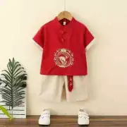 2Pcs Kids Boys Tang Suit Chinese Traditional Hanfu Clothes Cotton Costume