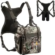 WOLFHUNT Binocular Harness Chest Pack Magnetic Closure, Bino Case with Detachable Rangefinder Pouch, Camouflage Bino Bag with Adjustable Strap for Hunting, Field Observation