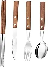 SHOWERORO Essential Dining Tool 11-Piece Stainless Steel Cutlery Set Fork Spoon Knife Chopsticks Kit Serving Set Tableware