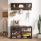 Shoe Cabinet & Bench with Coat Rack,7 Hooks,3 Storage Cubbies