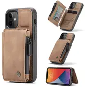 CaseMe Shockproof iPhone 12 Mini PU Leather Case Cover Wallet Apple [Brown]