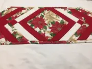 Christmas Poinsettia Quilted Table Runner 13inchesx36 inches white/red