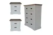 Divano Fiona Set of 2 Bedside Table Tallboy Bedroom Furniture Package Set White Grey