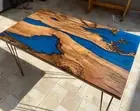 Blue Epoxy Resin Dining Table Tops, Kitchen Slab Table, Counter Bar Top Home Dec