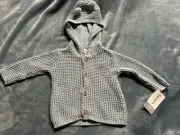 Carter’s Button Up Knit Sweater With Hood Size 3 Months Cornflower Blue BIN C