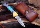 Custom Handmade Damascus Steel Folding Pocket Knife – Personalized Gift for Men