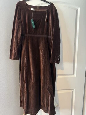 Vintage 80s Laura Ashley Brown Brushed Velvet Maxi Prairie Dress Modest Size 14
