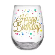 Stemless Wine Glass Happy Birthday Confetti Size 3.5in x 5in h/20 oz Pack of 6