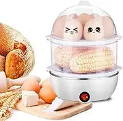 Egg Cooker, Electric Egg Cooker Boiler Maker Soft, Stainless Steel, Double Layer, Cook 14 Eggs at The Same time, omelettes and Steamed Vegetables.