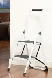 2 Step Folding Ladder with Foam Grip Handle White Steel