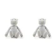 2x The Peanutshell Hippo Plush Knitted Cotton Soft Animal Baby Toy 35cm Grey 0+