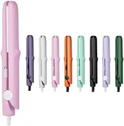 2 in 1 Mini Curling Wand & Flat Iron Hair Straightener, 2025 New Dualglam Mini Dual-Purpose Curling Iron, Portable Travel Curling Wand Hair Straightener for All Hair Types (Pink)