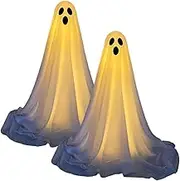 Halloween Outdoor Decoration - 1/2 Ghost Stake Lights | Light Up Ghost Halloween Decorations | White Cloth Standing Ghosts with LED String Lights | LED Light Up Ghost Halloween Decor Supplies