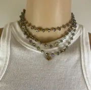 Virgins Saints & Angels VSA Wrap Necklace 6mm Crystal Greige NWT